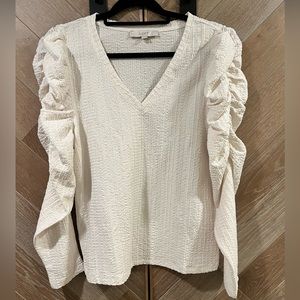 LOFT Textured Knit Ruffle Sleeve Top